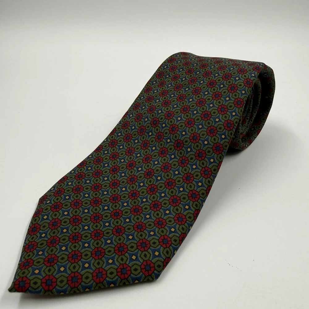Majesty Tie Mens One Size Multicolor Geometric Silk Made In England Classic